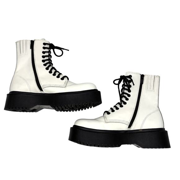 Vintage 00s Jeffrey Campbell SOPAS Lug Sole White Leather Platform Boots 8.5 - Picture 15 of 16